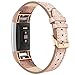 Simpeak Leather Band Compatible with Fitbit Charge 2, Genuine Leather Wristband Strap Replacement for Fitbit Charge 2, Shiny Gold Band+Rose Gold Adaptor