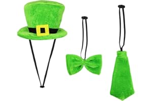 IFOYO 3 Pack St. Patrick's Day Cat and Dog Hats - 1 Pet Flower Tie, 1 Pet Tie, 1 Green Hat， Pet Costume Accessory, Irish Leprechaun Top Hats for Cats and Puppies Green St. Patrick's Party Supplies