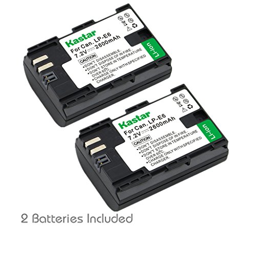 Kastar LPE6 Battery (2-Pack) for Canon LP-E6, LP-E6N, LC-E6, LC-E6E and Canon EOS 5DS R, Canon EOS 5DS and Canon EOS 5D Mark II, EOS 5D Mark III, EOS 6D, EOS 7D, EOS 60D, EOS 60Da, EOS 70D, EOS 80D