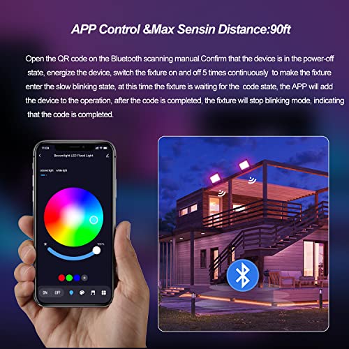 HELVAK Flood Lights Outdoor,100W RGBCW Smart Home Lighting, Outdoor Spot Lights Yard Landscape Lighting with APP Control+2.4G Remote Control, for Garden Stage Lighting,Party