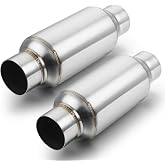 A-KARCK 2.5" Inlet Exhaust Resonator, 2.5" Inlet 2.5" Outlet 11.5" Overall Length Muffler Resonator Stainless Steel Polished 2 Pack