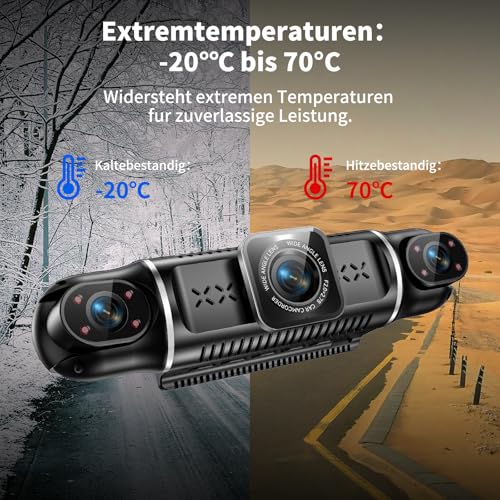 Dashcam Auto Vorne Hinten 4K/1080P,4 Kanal Auto Kamera mit 64GB SD-Karte,360°Dash Cam mit parküberwachung,4X140° Weitwinkel,3" IPS-Bildschirm,WDR Nachtsicht(8 IR-LEDs),G-Sensor,Loop-Aufnahme,WiFi App