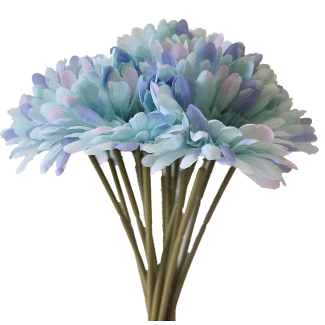 UICerland 15 Pcs Artificial Silk Flowers Fake Single Stem Gerbera Bouquet for Wedding Party DIY Decorative Flora Outdoor Indoor Home Garden Office Hotel (Blue)