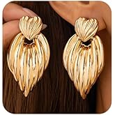 Wekicici Chunky Golden Heart Earrings Gold Plated Geometric Hollow Statement Dangle Earrings Irregular Heart Love Earrings for Women Valentine Evening Party Jewelry Gift