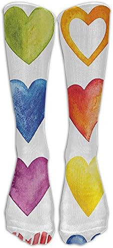 Socks Rainbow Color Heart Shapes Decor Romantic His And Hers Unisex Outdoor Adult Sport Over-The-Calf Knee High Stockings