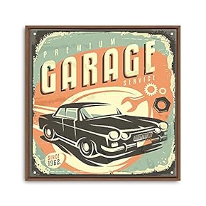 Framed Canvas Wall Art for Living Room, Bedroom Vintage Garage Canvas Prints for Home Decoration Ready to Hanging - 16x16 inches