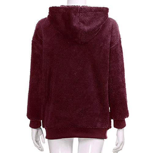 Liraly Tops For Women Clearance New Fashion Women Warm Fluffy Winter Top Hoodie Sweatshirt Ladies Hooded Pullover Jumper(US-12 /CN-L2,Wine Red ) - Thumbnail 3