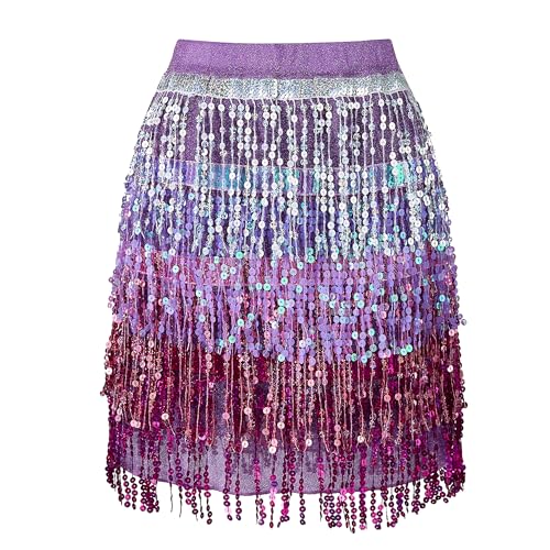 LOLANTA Girls Fringe Sequin Skirt with Built-in Pants for Carnival Iridescent Design Performance for Dance and Festival