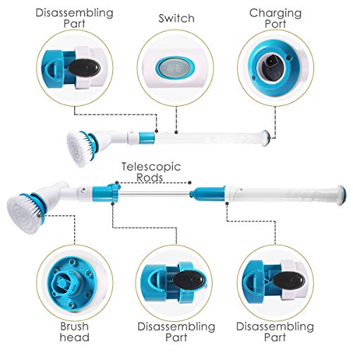 Spin Scrubber, 360 Cordless Tub and Tile Scrubber, Multi-Purpose Power Surface Cleaner with 3 Replaceable Cleaning Scrubber Brush Heads, 1 Extension Arm and Adapter