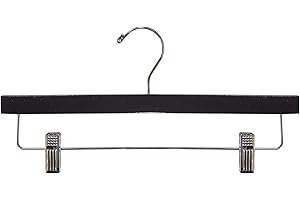 NAHANCO 2214RCCH10 14” Wooden Skirt Slack Hangers with Chrome Hardware Black (Pack of 10)