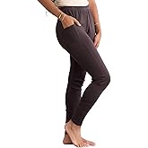 Fair Indigo Women's 100% Organic Pima Cotton Leggings Pants with Pocket - 30" Inseam