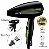 Professional Folding Blow Dryer for Travel 1300 to 1500W Negative Ion Hair Dryer Dual Voltage Lightweight,Mini 9x10 Inch Size (Black), Mothers Day Gifts for Women,Green(Not Include Cool Shot Button)