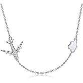 YAFEINI Airplane Necklace S925 Sterling Silver Flight Pendant Airplane Choker Necklace White Opal Cloud Jewelry Travel Plant Gifts for Flight Attendan Women Female