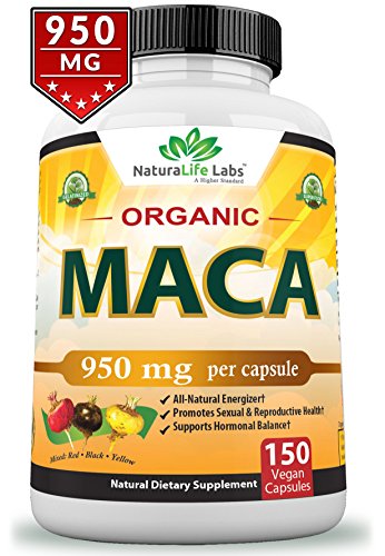 Organic Maca Root Black, Red, Yellow 950MG per capsule 150 vegan capsules Peruvian Maca Root Gelatinized 100% Pure Non-GMO supports Reproductive Health Natural Energizer