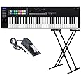 Novation Launchkey MK3 61-Key USB MIDI Keyboard Controller Bundle with Adjustable Double X Keyboard Stand and Sustain Pedal (3 Items)
