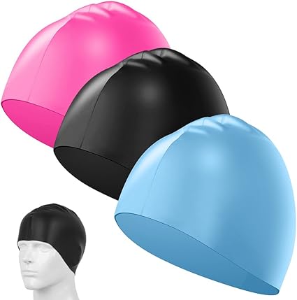 Amazon Com Senhai 3 Pack Silicone Swimming Caps Durable Elastic