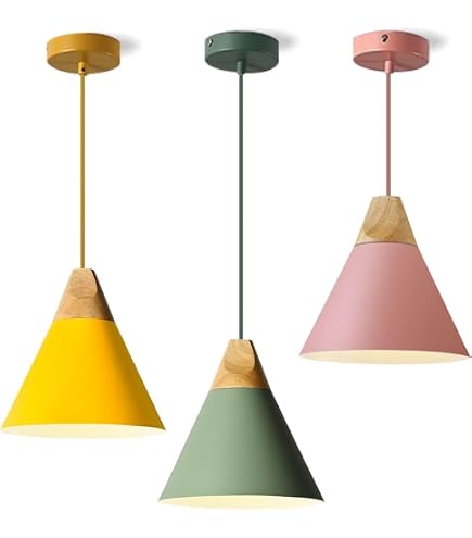 Modern Wood & Amber Glass Pendant Light – Nordic Style Hanging Ceiling Fixture With Adjustable Cord, E26/E27 Socket, 10" Shade – Kitchen Island, Dining Room, Living Room