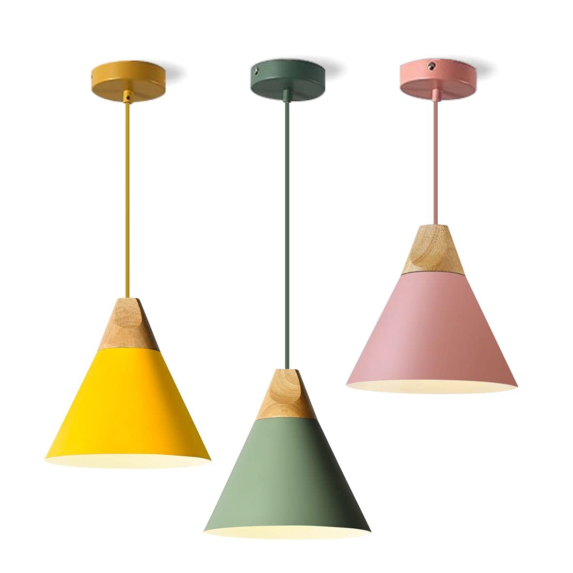Photo 1 of KCO Lighting Modern Cone Pendant Light 3-Pack Nordic Macaron Pendant Light Minimalist Adjustable Hanging Light Ceiling Mount Kitchen Island Pendant Lighting (Small)