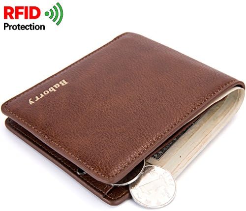 Baborry Mens Wallet RFID Blocking Bifold Slim Front Pocket Wallets with Zipper Coin Pocket (Brown)