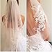 RULTA 1 Tier Lace Appliques Bridal Veil Crystal Beaded Tulle Wedding Veils with Comb (Ivory)