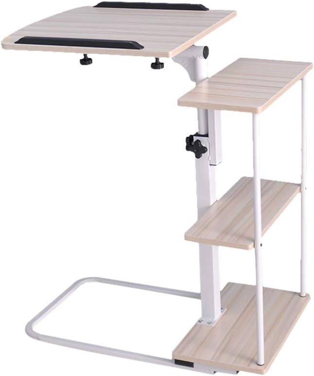 US Shipping,Overbed Table Bedside Multi-Purpose Sofa Side End Laptop Tables Computer Study Desk Breakfast Cart Stand with Wheels and Storage Shelf for Older Men Hospital Home (White)