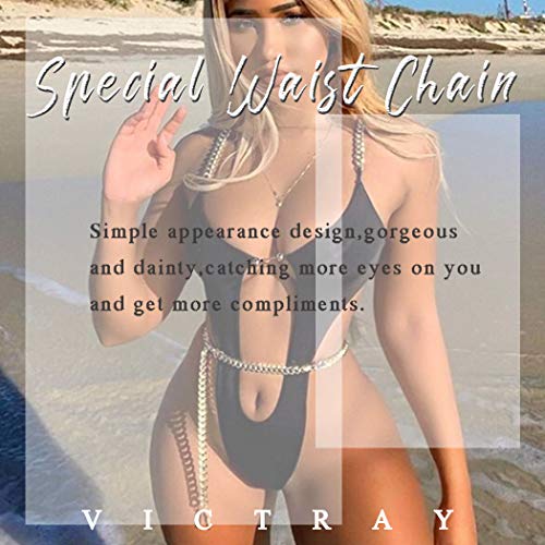 Victray Punk Leather Waist Chains Summer Beach Ring Body Chain Fashion Rave Belts Body Accessories Jewelry for Women and Girls (Black) - Thumbnail 6