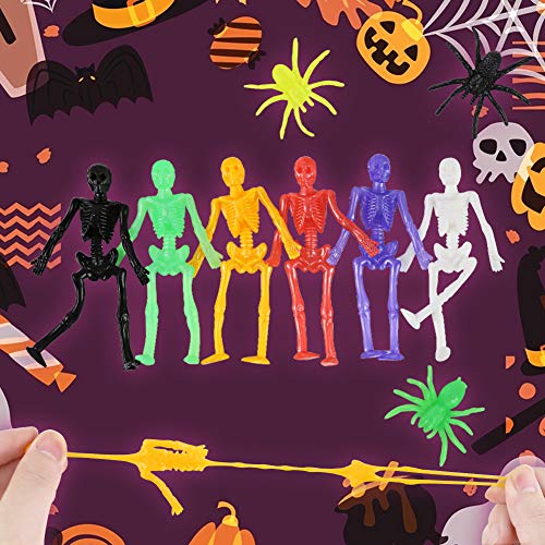 3 otters 57 PCS Stretchy Toys, Stretchy Skeleton Halloween Stretch Skeleton Toys for Kids Fun Party Favors Halloween Funny Toy Candy Bag Fillers in 6 Different Colors