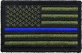 USA American Thin Blue Line Police Flag Tactical Velcro Fully Embroidered Morale Tags Patch (Green and Black)