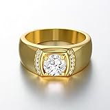 YiLinger Exquisite Men Jewelry Gold Plated Classic Cubic Zirconia Wide Band Rings