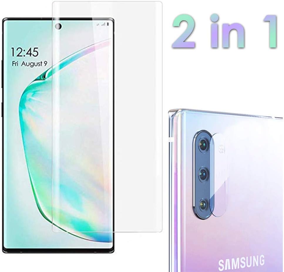 Galaxy NOTE 10 Plus Screen Protector Tempered Glass,6.8 inches, 2 in 1 Include a Camera Lens Protector, 100% Touch Responsive, Case Friendly, Full Coverage, HD Clear
