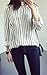 Soojun Ladies Stripe V-Neck Cotton Linen Shirts Top Blouses Long Sleeve, Large