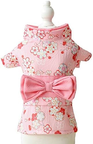 MaruPet Brocade Japanese Kimono for Girl Floral Pet Halloween Costume Bowknot Dog Dress for Small, Extra Small Dog Wiener Dog Teddy, Pug, Chihuahua, Shih Tzu, Yorkshire Terriers, Papillon