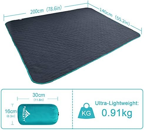 Water-resistant picnic blanket with checkered pattern, measuring 79 by 59 inches, suitable for outdoor activities like camping.