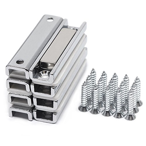 CMS Magnetics Heavy Duty Neodymium Channel Magnets w/Countersunk Holes 45 LB Holding Power Mounting Magnets for Doors, Cabinets, Gun Holders - 8 Pack w/16 Screws Included