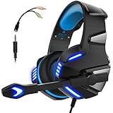 Gaming Headset for PS4 Xbox One, Micolindun Over Ear Gaming Headphones with Mic Stereo Surround Noise Reduction LED Lights Volume Control for Laptop, PC, iPad, Smartphones