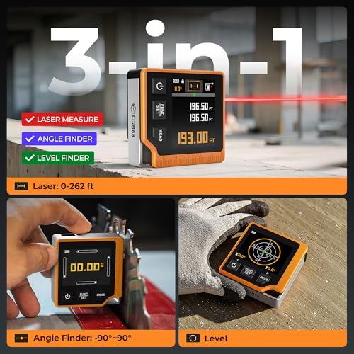 CIGMAN Digital Laser Tape Measure, 80M Laser Measure Device with LCD Backlit, Laser Point, Tilt angle measurement, M/In/Ft Unit Switch, Elect Level Bubble, Rechargeable 1000mAh Battery
