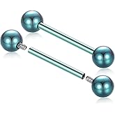 AROWRO Nipple Piercing Jewelry G23 Titanium Nipple Rings Tongue Rings Nipple Bar 14G Internally Threaded Straight Barbells Bridge Piercing Jewelry 12mm-20mm