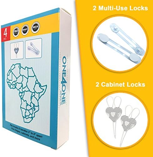 ONE4ONE Safety's Cabinet &amp; Appliance 4 in 1 Lock Combo Bundle 2 Gray Chevron Locks + 2 Multi-Use Latch | Baby Proof Toilet Seat, Drawer &amp; More | 15% Helps A Mother &amp; Child In Ethiopia