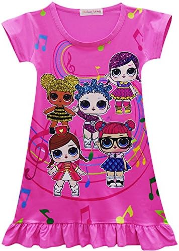 FSBBUT Girls Dress Printed Pattern Design Casual Loose Pajamas Nightgown for Doll Surprised
