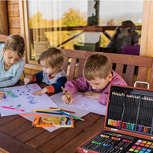 H & B Deluxe Art Set 82-Piece, Portable Wooden Case Art Kit, Kids Art Supplies for Drawing, Painting, for Kids, Teens, Adults Great Gift for Beginner and Serious Artists