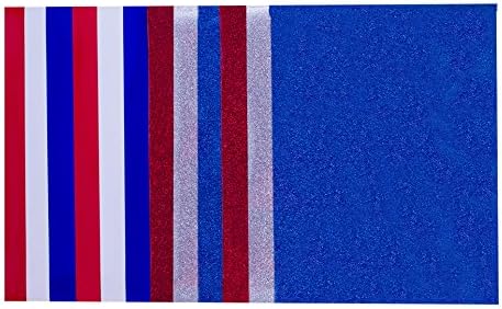 DogSalt's 4th of July Heat Transfer Vinyl Crafting Set, 12 Sheets (10in x 12in); 2 PU and 2 Glitter of (R,W,B)