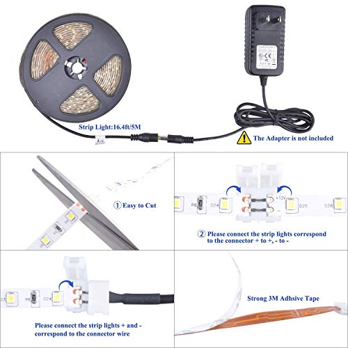 Flexible LED Strip Lights, 16.4ft 5M String Light, 12V Tape Lights, SMD 300LEDS 2835 LED Ribbon, Warm White, Non Waterproof, Under Cabinet Children's Rooms Hallway Staircase Corridor Collectable