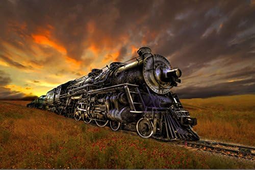 Vintage Train (No.012384) - Poster Art Print On Canvas 75 cm x 50 cm (Roughly 30x20 Inch)