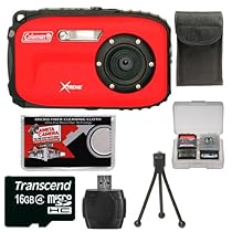 Coleman Xtreme C5WP Shock & Waterproof Digital Camera (Red) with 16GB Card + Case + Accessory Kit