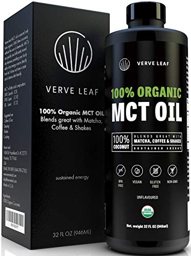 Verve Leaf - 100% Organic Virgin MCT Coconut Oil - Perfect Source of Sustained Energy from Fat and Gets You in The Ketosis Zone Fast - Boosts Cognitive Function, Mental Clarity and Focus - 32 oz