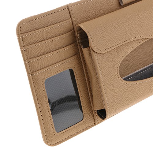Homyl Premium 3 In 1 CD DVD Pouch Bag Glasses Holder Case with Tissue Box for Car Sunshade Visors 14Inch - beige - Thumbnail 7