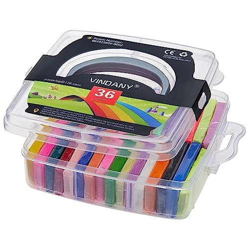 Vindany 36 Colors Polymer Clay Modeling Clay Kit Soft Non-Toxic Baking Soda DIY with Tools and Storage Box Christmas for Kids