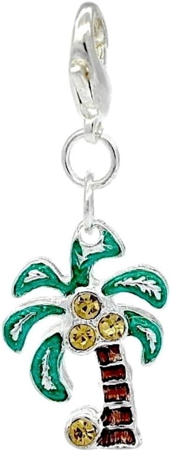 Stylish Jewellery Diamante Palm Tree, Topaz Zirconia Clip On Charm