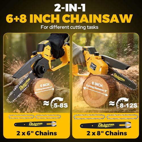 Cordless Mini Chainsaw Compatible with Dewalt 20V MAX Battery, 6 Inch & 8 Inch Small Electric Chainsaw Brushless, Auto Oiler, Handheld Pruning Tree Saw Gift for Men Dad Husband Fathers (Tool Only)