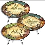 Gerson International Ceramic Plates with Metal Stands - Family - Love - Life 3 Plate Combo